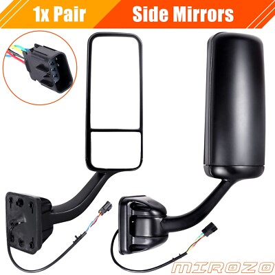 MIROZO For Freightliner Cascadia 08-16 Side Hood Black Power Heated Mirrors pair