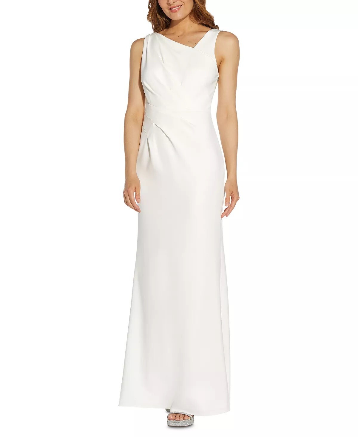 ADRIANNA PAPELL Embellished-Back Crepe Gown Ivory Size 12 $179