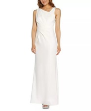 ADRIANNA PAPELL Embellished-Back Crepe Gown Ivory Size 12 $179