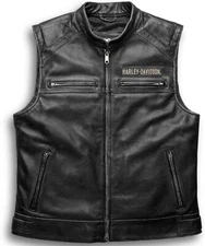 Men's Harley Motorcycle Black Genuine Leather Biker Vest
