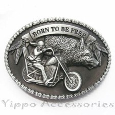 Born To Be Free Biker Motorcycle Wolf Metal Belt Buckle
