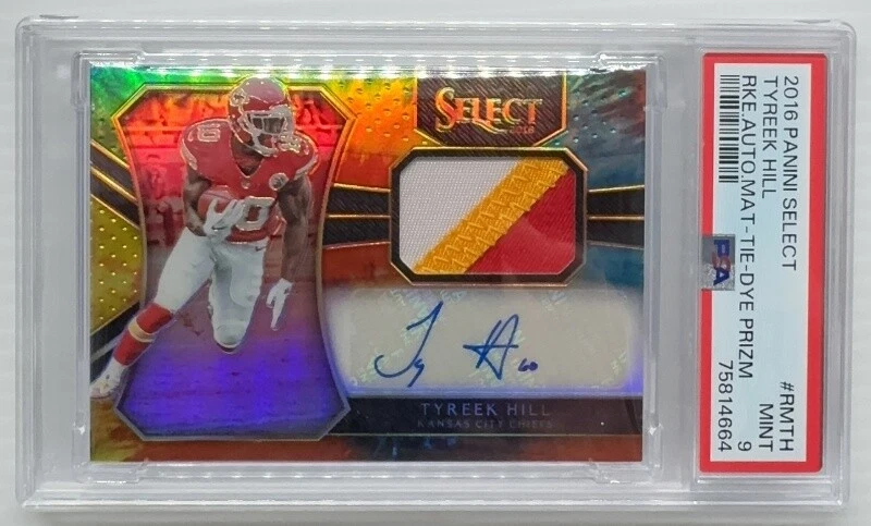 Tyreek Hill Panini Select Rookie Autograph Material #RMTH Tie-Dye Prizm