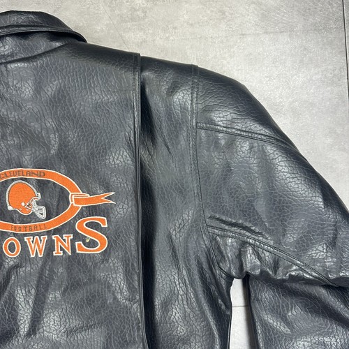 vintage clevland browns leather bomber flight jacket mens large black nfl - Picture 10 of 16