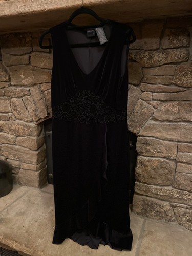 Vintage Studio Black Velvet V-neck Ruffle Evening Dress Size 12/14 - Bild 4 von 9