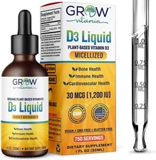 Grow Vitamin Micellized D3 Liquid, Plant Based Vitamin D3