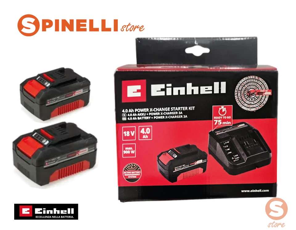 Kit 3 Batterie 18V 4Ah EINHELL + Caricabatterie Power X-Change