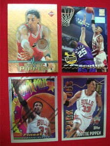 SCOTTIE-PIPPEN-4-CARD-LOT-1st-DAY-ISSUE-EDGE-GAME-USED-LOTTERY-PRIZE-SPARK-PLUGS