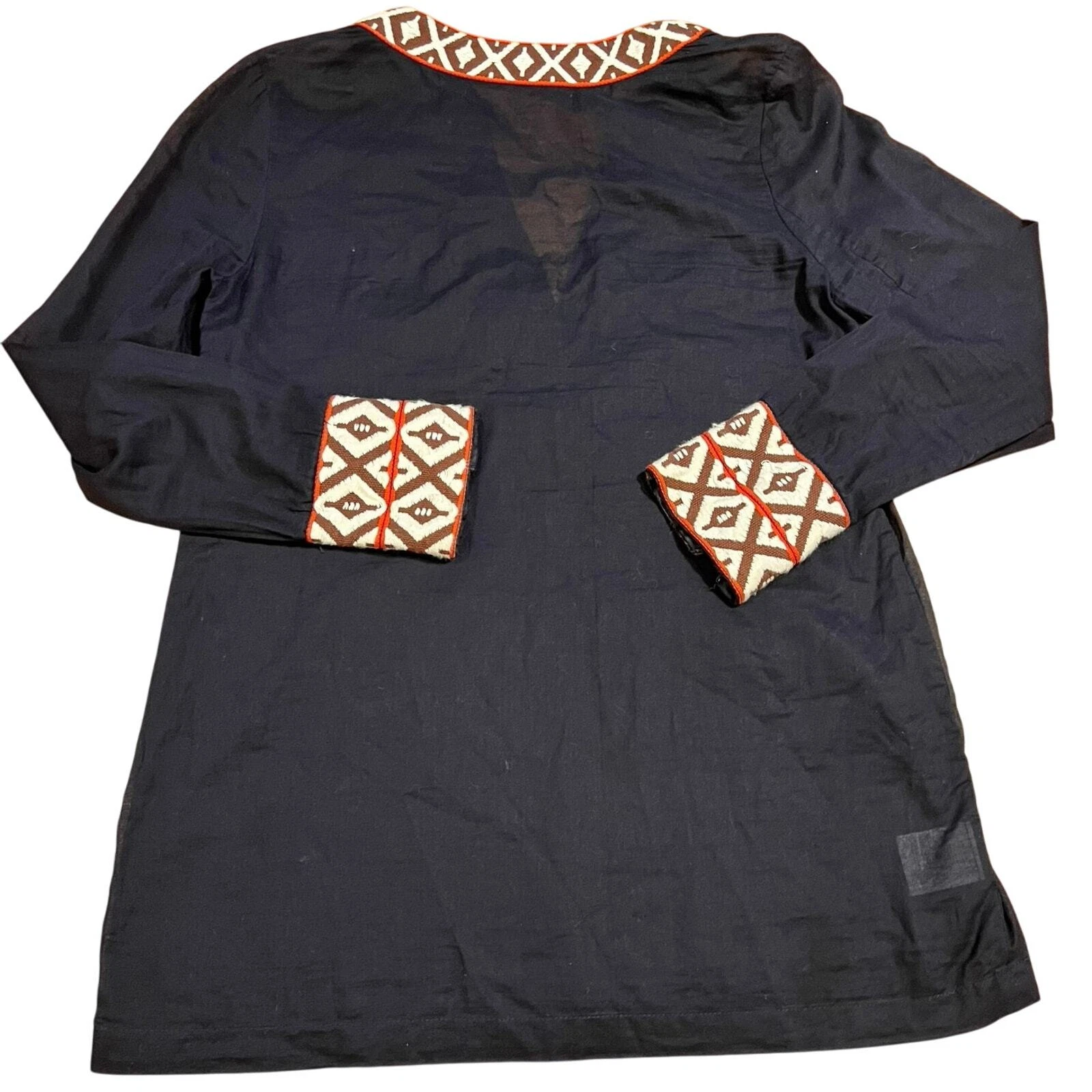 Tunica Tory Burch ricamata blu navy taglia 6 leggera trasparente casual boho spiaggia