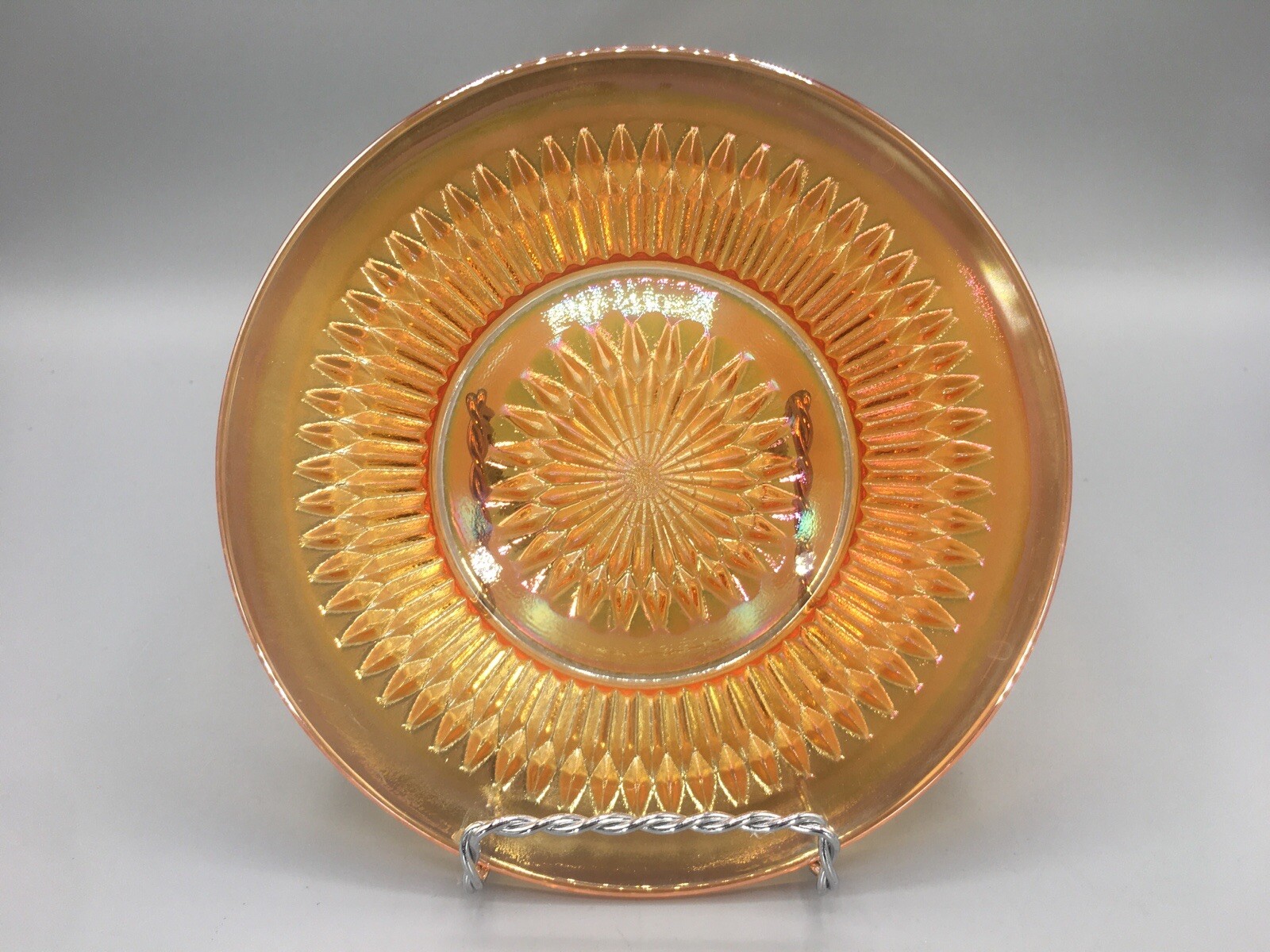 Jeannette Anniversary Marigold Carnival Glass Bread Plate Iridescent Vintage