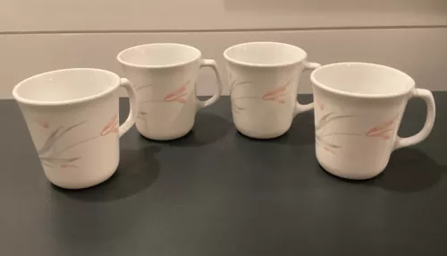 Vintage Corelle Corning Floral Wisp / Desert Rose Coffee Cups Mugs - Set of 4