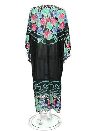 GOTTEX Vtg 80's Floral Metallic Maxi Dress Caftan Cover Up Saks Fifth sz S /169 - Picture 5 of 8