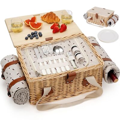 HappyPicnic Picnic Basket for 2, Handmade Wicker Picnic Set with Fo... Fast Ship