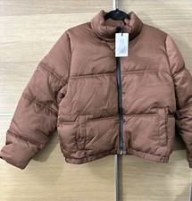 Noisy May Asos Petite Size L 12 Brown Cropped Shiny Padded Puffer Jacket Coat