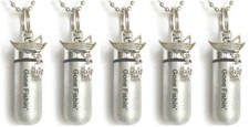 FIVE "Gone Fishin" with Fisherman CREMATION URNS w/Pouches, Ball-Chains, Funnel