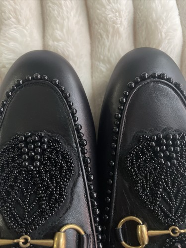 UNIQUE GUCCI BLACK LEATHER PRINCETOWN HORSEBIT BEADED APPLIQUE MULES 39 NWT - Picture 10 of 12