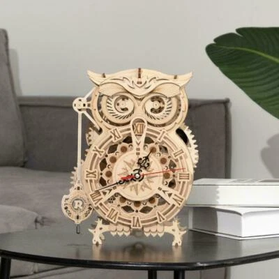 ROKR Owl Clock Mechanical Gear 3D Wooden Puzzle Assembly Building Kits Xmas Gift - Image 1 of 4