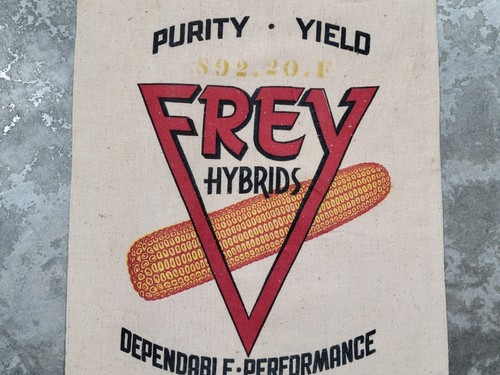 Vintage Frey Hybrid Seed Corn Canvas Feed Sack Gilman Illinois IL Corn Cob Farm - Picture 14 of 14