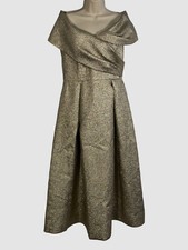 595 Rickie Freeman Teri Jon Women's Gold Metallic Off-Shoulder Dress Size 10