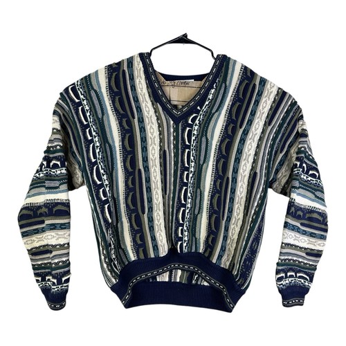 Vintage Golfsmith Men's Sweater V-Neck Knit Vertical Stripes Coogi Style Large - 第 1/15 張圖片