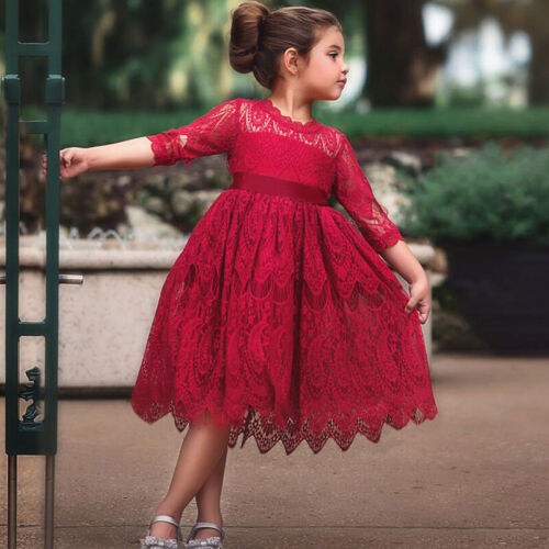 Kids Girls Dress Lace Tutu Princess Flower Party Bridesmaid Wedding Formal Age - Picture 17 of 18
