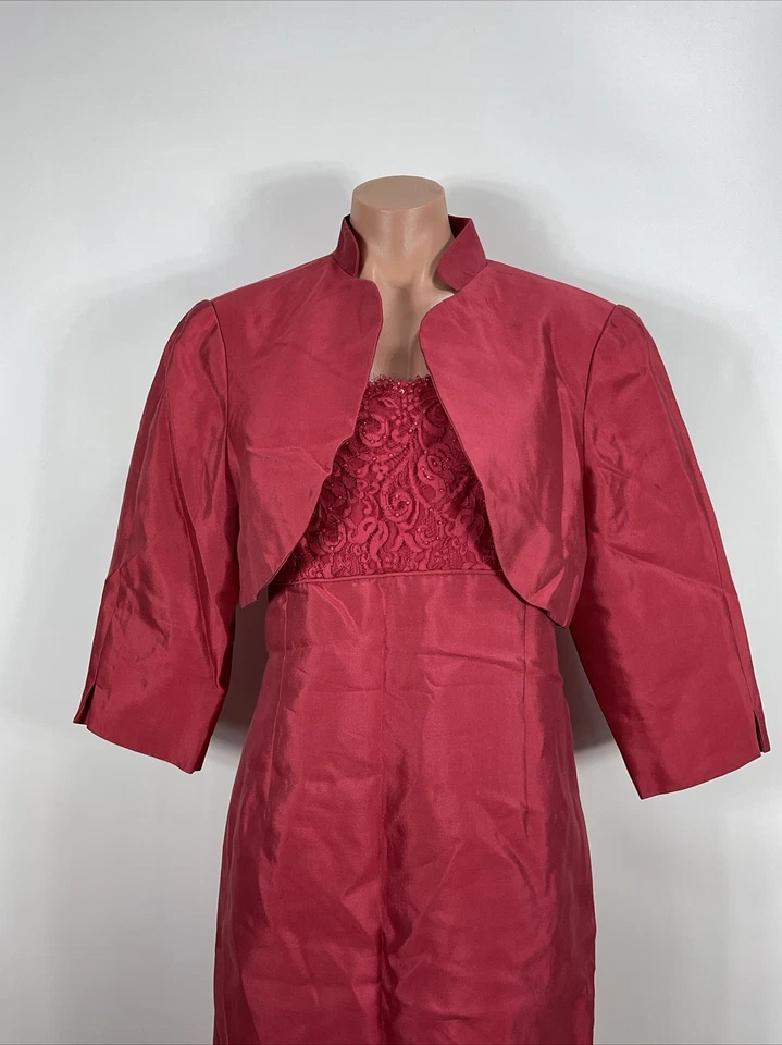 Talbots Dress Suit 16 Vintage Two Piece Set Cranberry Silk Cotton Sparkle Formal - Image 3 of 4