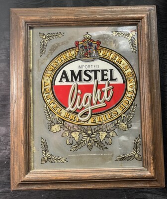 Vtg Imported Amstel Light Bier Beer Mirror Sign Amstel Breweries Holland Advert