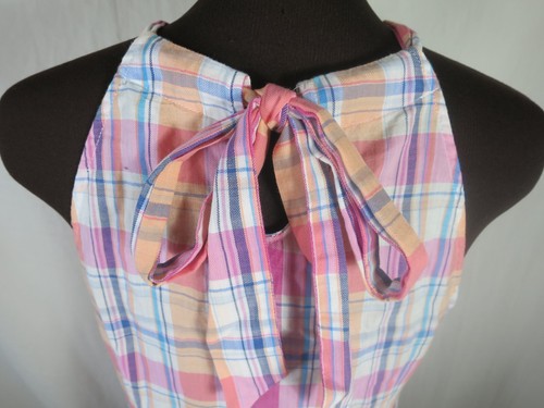 Tommy Bahama Pink Plaid Cotton Sleeveless Halter Neck Top Ties Small Petite - Picture 6 of 15