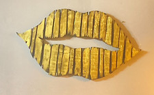 Hand Crafted Home Decor 24.5"x13" painted gold color wooden lips handmade
