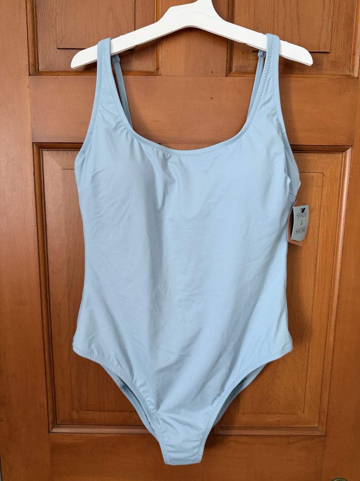 Women's Shade & Shore Light Blue Square Neck One Piece Swimsuit Size XL NWT