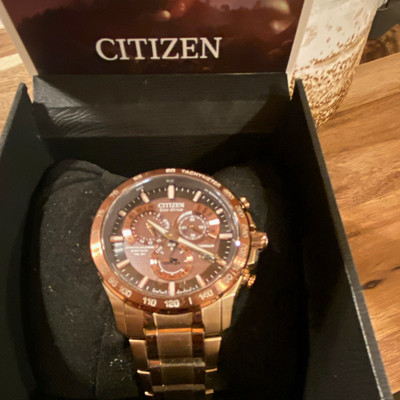 Citizen Eco-Drive Chronograph Tachymeter 43mm Rose Gold Tone 100m w/ Box