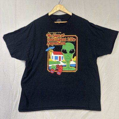 DOM Men's Black Alien 'No Sign of Intelligent Life Anywhere' Graphic T-Shirt 2XL