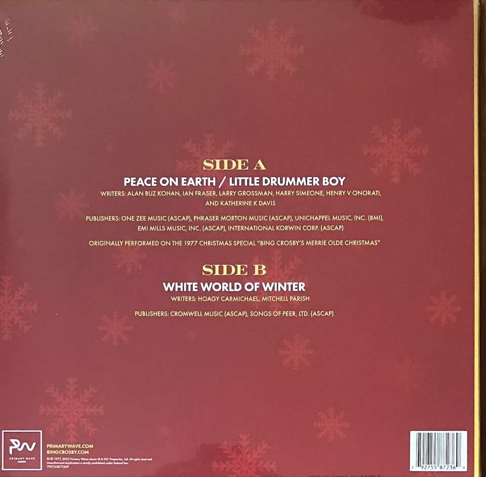 DAVID BOWIE / BING CROSBY - PEACE ON ERARTH LITTLE DRUMMER BOY PICTURE DISC - Image 2 of 2