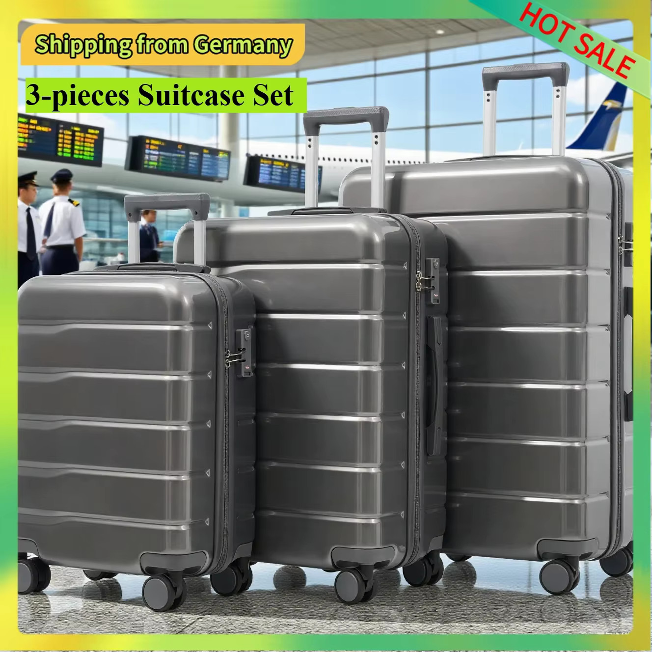 Ensemble de bagages rigides haut de gamme en ABS PC gris métallisé