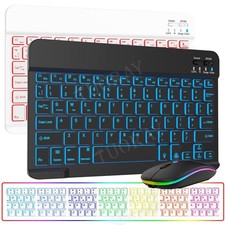 Universal Backlit Bluetooth Keyboard Mouse For 10" 10.1" Android IOS Tablets PC