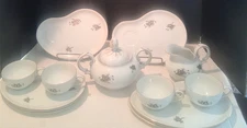 14 Pcs Fukagawa Snack Set, 8 Plates, 4 Cups, Cream &Sugar Bowl