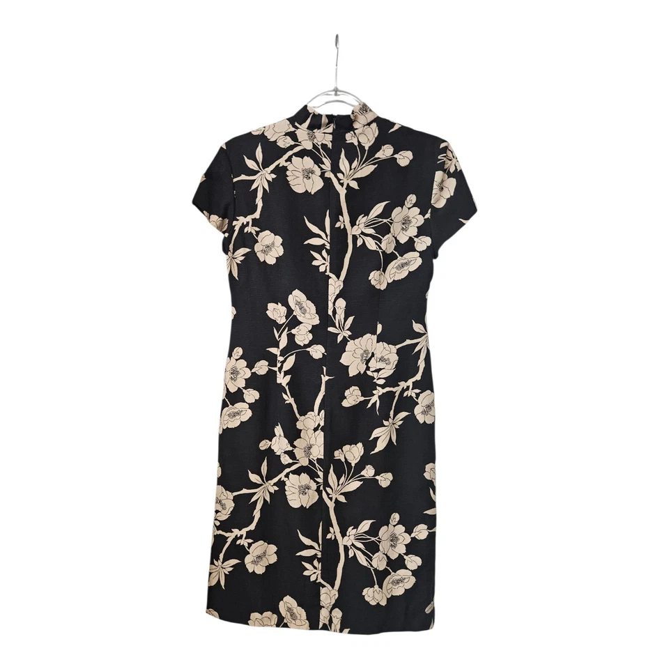 Vestido Talbots TAMANHO PEQUENO 4 100% seda preto bronzeado floral gola V mangas curtas - Imagem 2 de 4