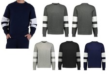 MEN'S VERSATILE ATHLETIC FLEECE SWEATSHIRT, CREW NECK, SLEEVE STRIPES, S-3XL