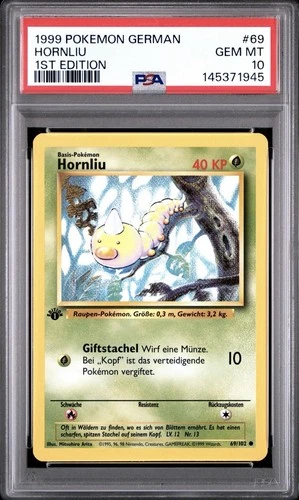 1999 Pokemon GERMAN 1st Edition Base Set Hornliu-Weedle 69/102 PSA 10 GEM MINT