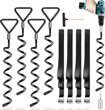 Heavy Duty Trampoline Anchor Stakes - 4 Pack Ground Anchors with Straps