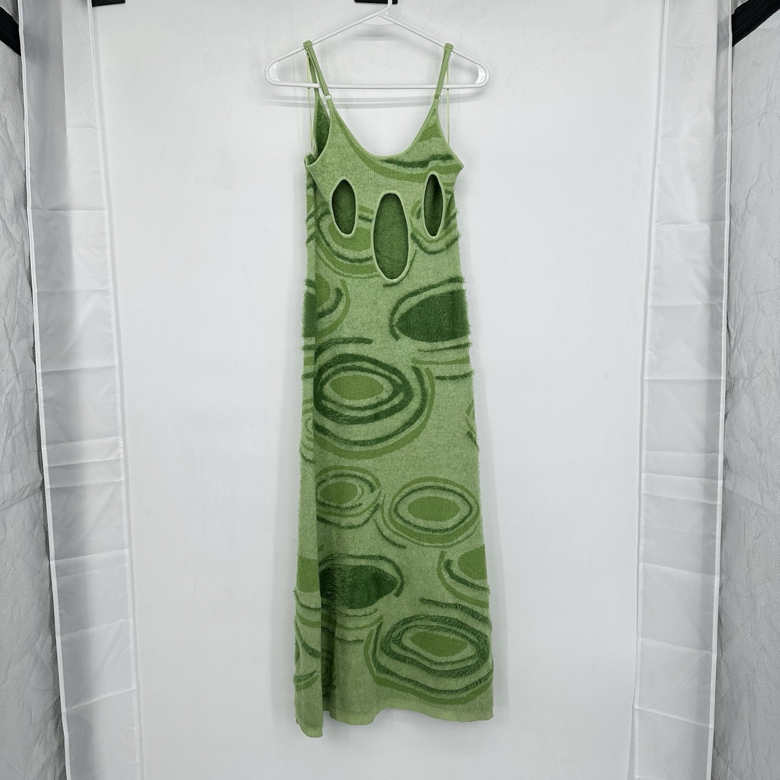 House of Sunny Hockney Dress Sz 4 Blogger Fav Green Abstract Fuzzy Knit Resort