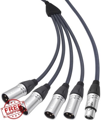 HUALEU 2ft 3Pin XLR 1 Female to 4 Male Y Splitter Cable