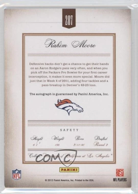 2011 Panini Prime Signatures Silver /199 Rahim Moore #207 Rookie Auto RC - Image 2 of 2