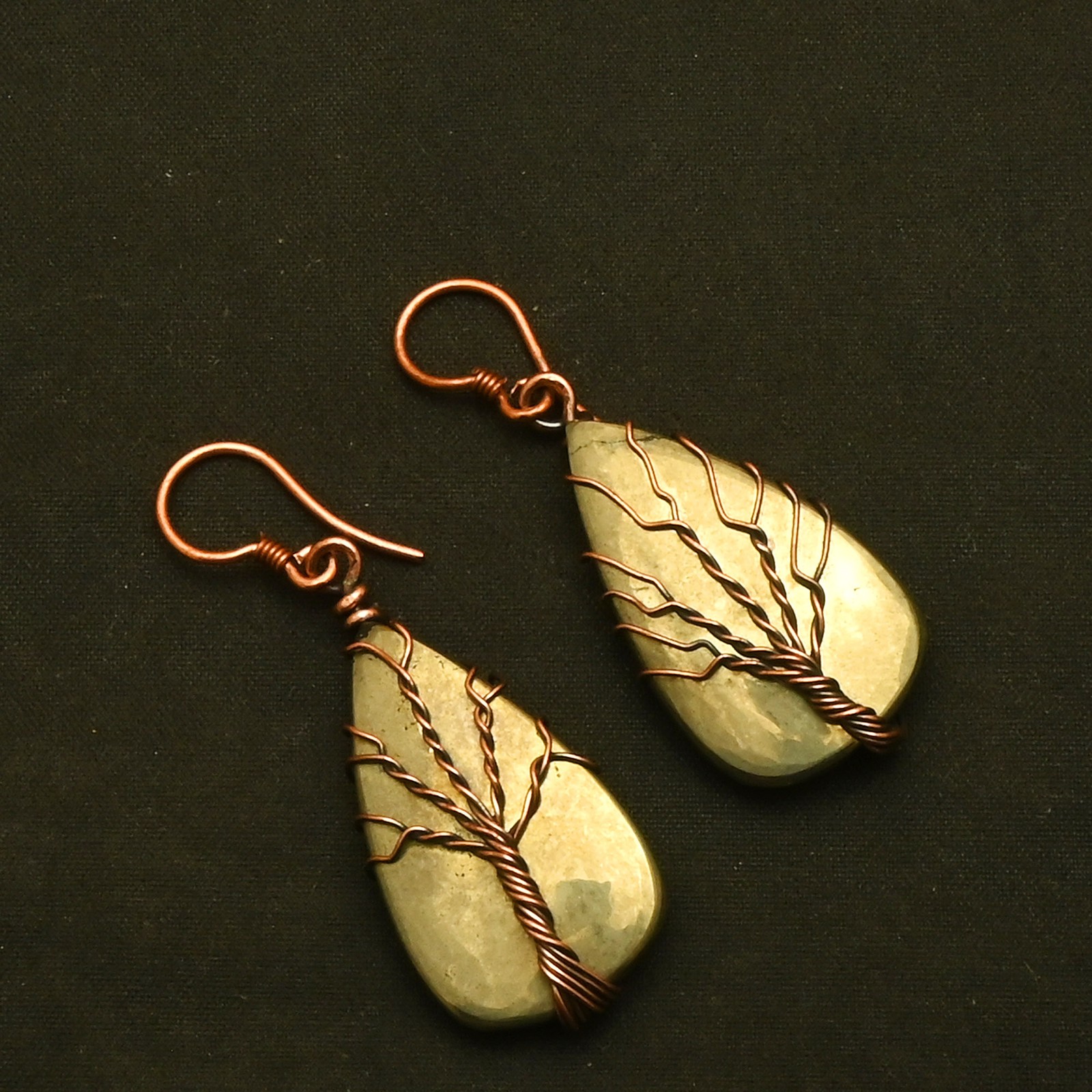 Apache pyrite Gemstone Drop Dangle Copper Wire Earrings Jewelry 1.8