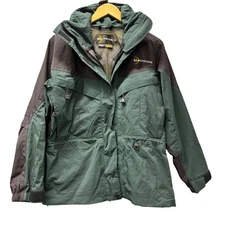 Vintage Moonstone Jacket Mens Medium GoreTex Green Hideaway Hood Full Zip Nylon