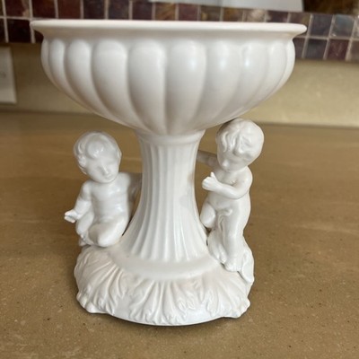 1962 Inarco 5.5  Cherub Angel Planter Vase Birdbath USA Vtg Bird Bath White