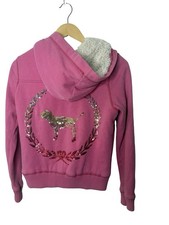 Victoria s Secret PINK Hoodie XS Sherpa Lined Y2K Sequin Dog Logo Pink Jacket