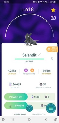  Non Shiny Salandit (Nicht Schillernd Molunk) FEMALE Pokemon GO  Exchange