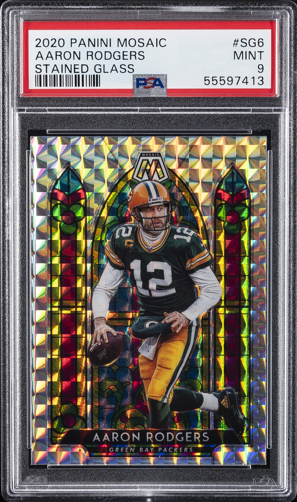 2020 PANINI MOSAIC STAINED GLASS #SG6 AARON RODGERS PSA 9