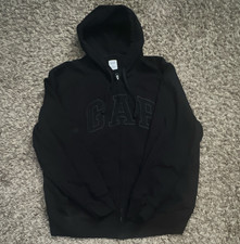 GAP Men's Black Full Zip Fleece Hoodie XL Logo Pockets Long Sleeve