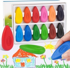 12 Washable Color Wax Crayons for 1-4 Year Old Toddlers, Chunky Party Bag